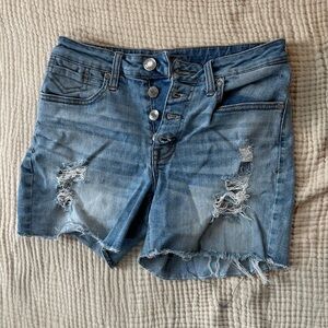 Maurices Light Blue Distressed High-Rise Jean Shorts